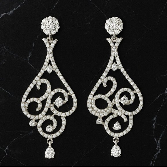 Eisenberg Ice Jewelry - Vtg Eisenberg Ice Sparkling Filigree Rhinestone Statement Dangle Earrings NOS